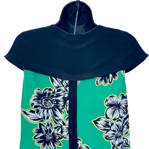 Anthropologie Maeve Ayame 100% Silk Floral Front Zip Mod Sheath Mini Dress Sz 0 - Picture 7 of 12